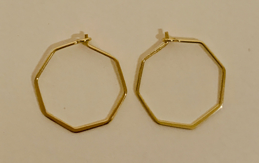 Gold hexagon hoop earrings
